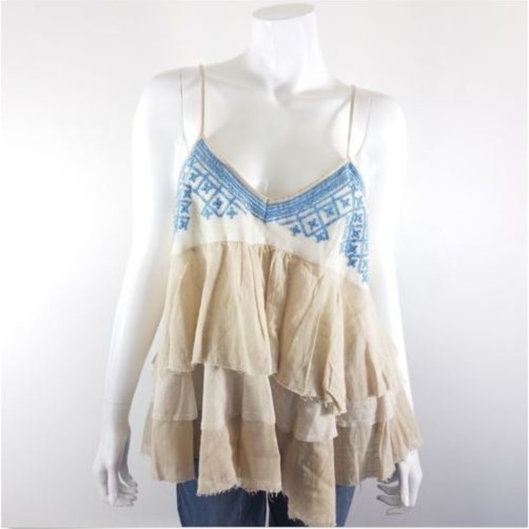 Chelsea & Violet Tops - Chelsea & Violet Linen Woven Gauze Ruffle Tank Med